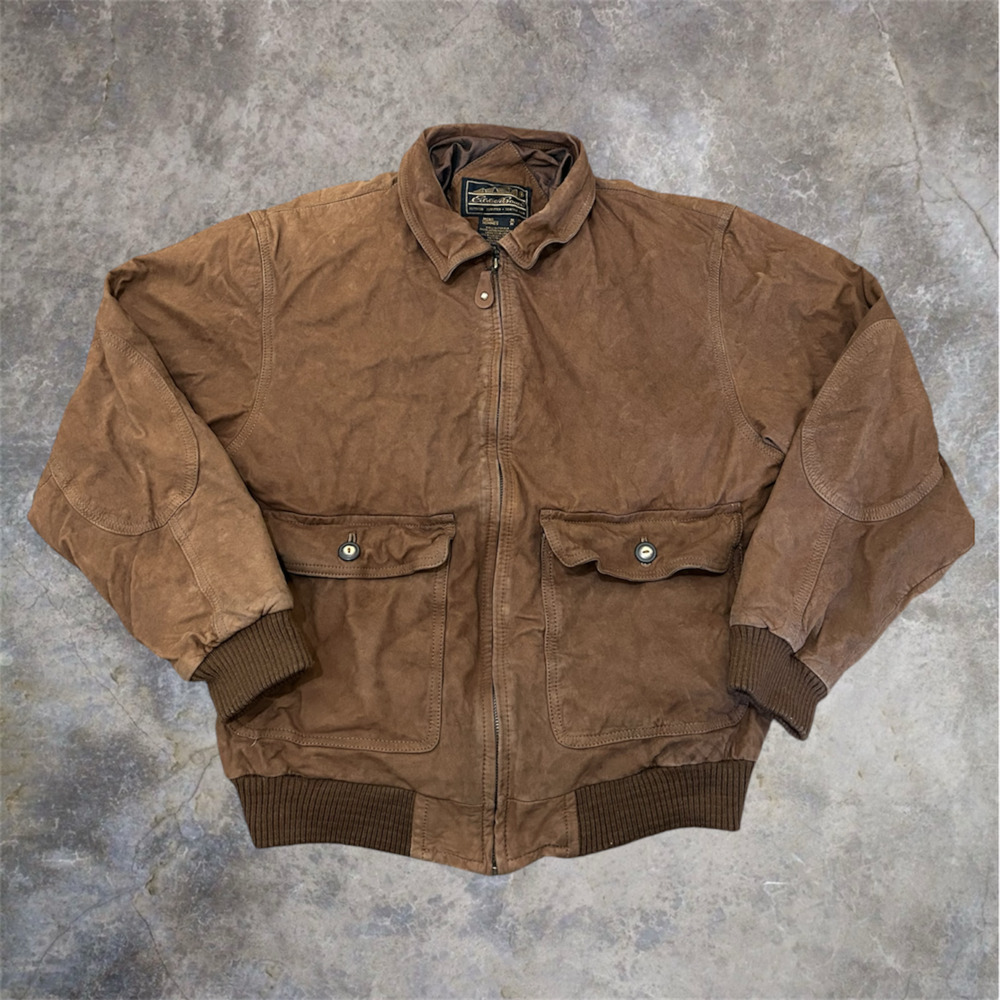 Vintage Eddie Bauer Men's Brown Genuine Suede Leather Bomber Jacket